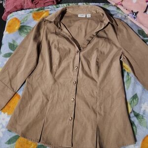 Cato Women's Tan Button-Down Shirt Size S